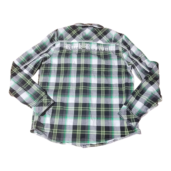 Rock Revival Mens Large Long Sleeve Button Up Shirt Embroidered  Spellout  B30 - Picture 2 of 10